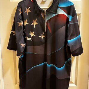 Unbranded Zip Short Sleeve Shirt Men's Red/Blue Patriotic Flag Sz 3XL Polyester